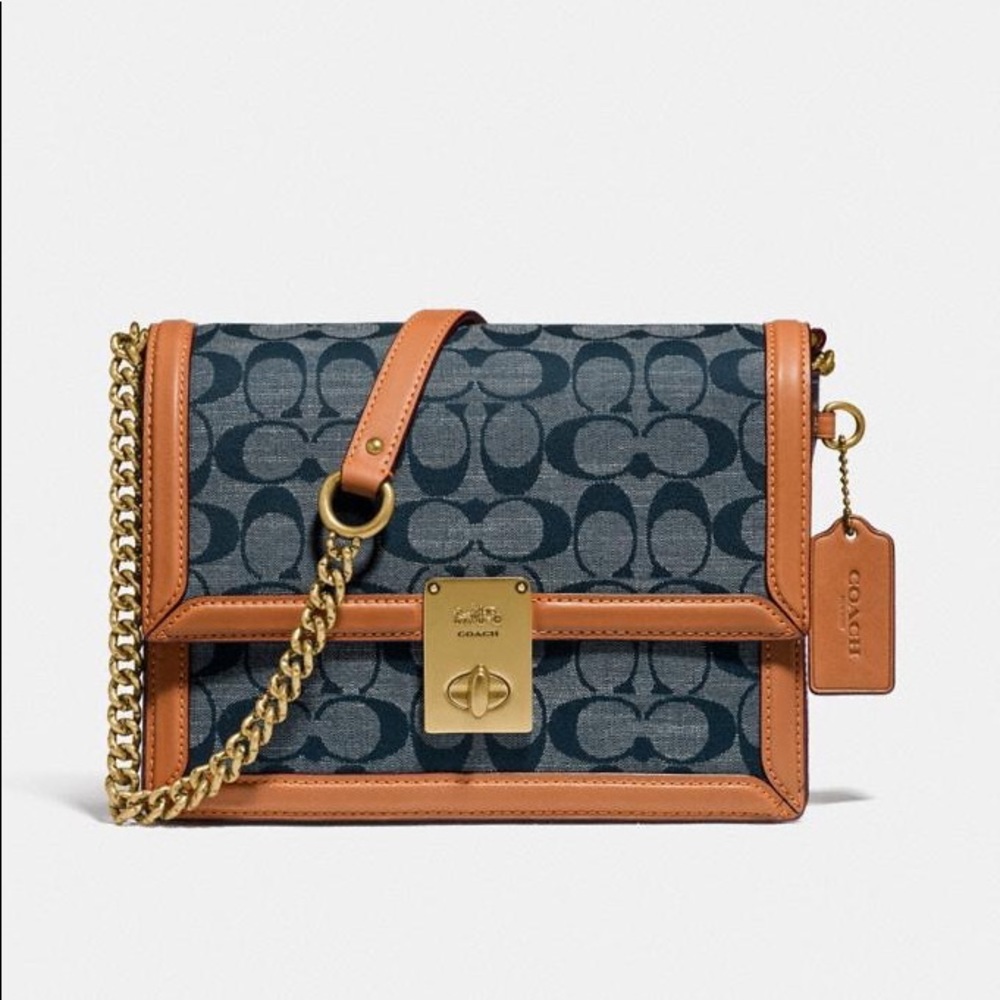 COACH Hutton Shoulder Bag In Signature Chambray